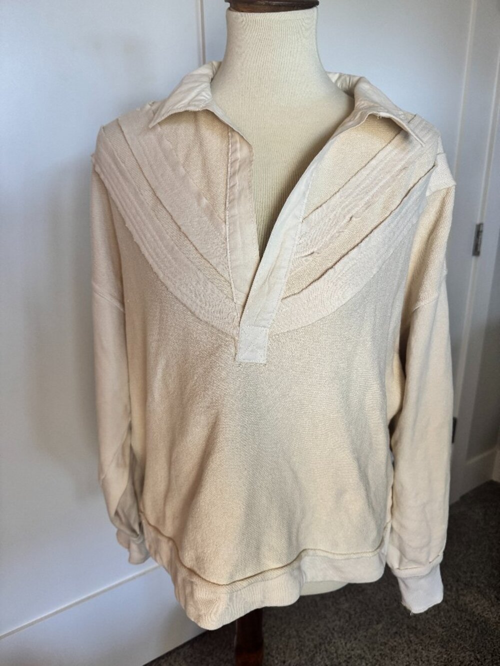 Pilcro Oversized Terry Pullover Sweatshirt Ivory Size Small 100% Cotton